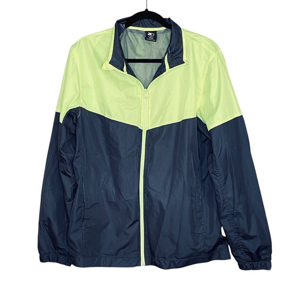 Starter Men's Two-Tone Windbreaker Jacket Neon Yellow Black Size Medium 38-40